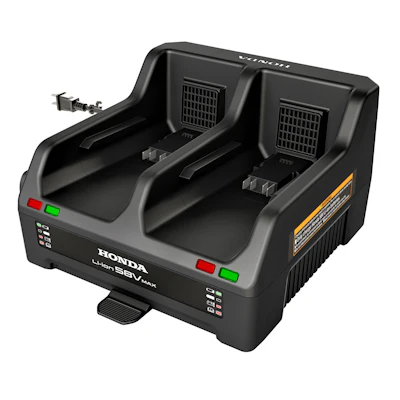 Honda Lion SBV Max dual-bay battery charger with charging indicators and ventilation vents