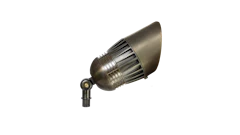 Adjustable bronze landscape spotlight with conical shade and mounting bracket