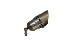 Adjustable bronze landscape spotlight with conical shade and mounting bracket